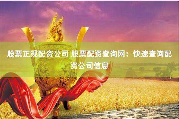 股票正规配资公司 股票配资查询网：快速查询配资公司信息